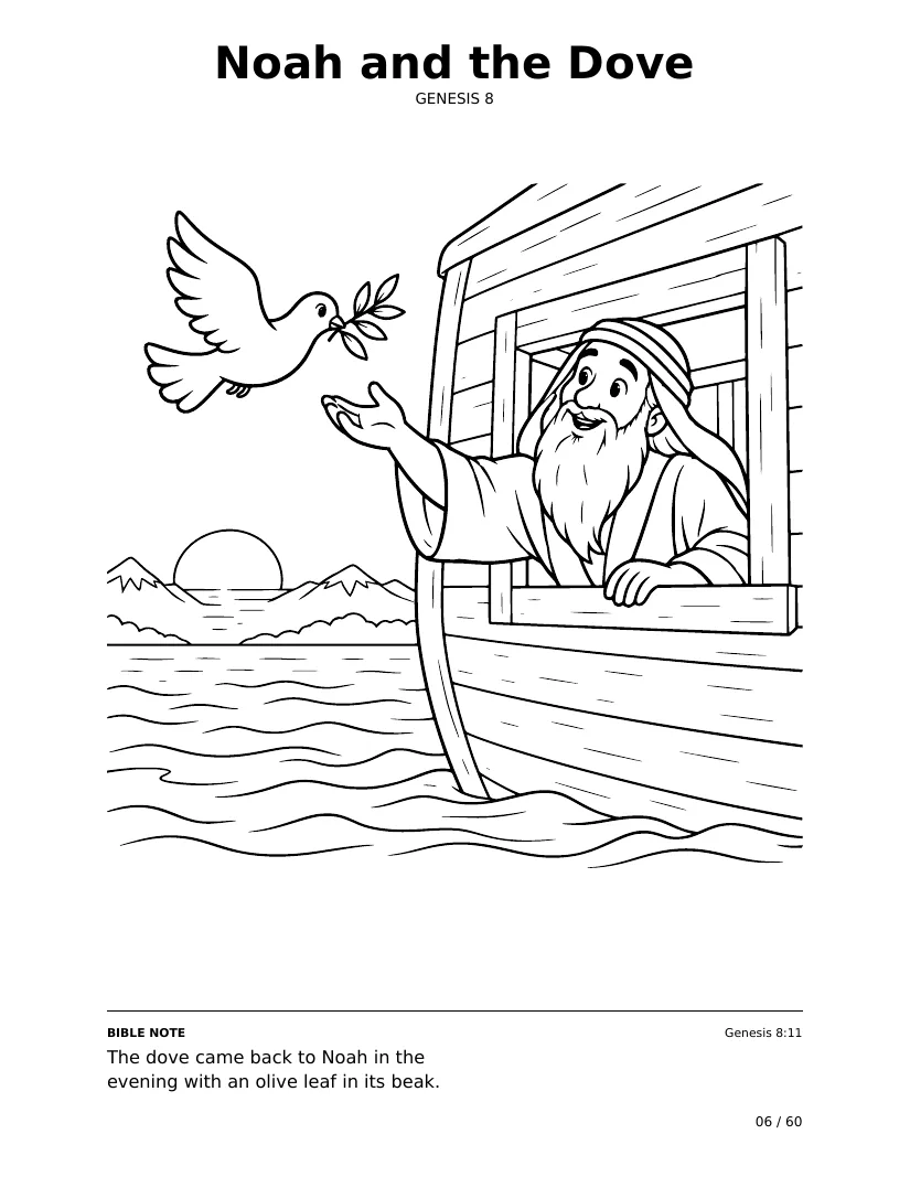 נח והיונה: עמוד צביעה מתוך Bible Trails