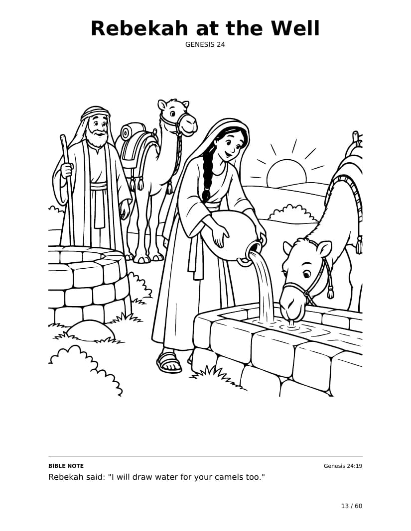 רבקה ליד הבאר: עמוד צביעה מתוך Bible Trails