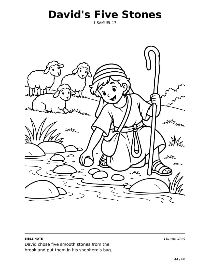חמש האבנים של דוד: עמוד צביעה מתוך Bible Trails