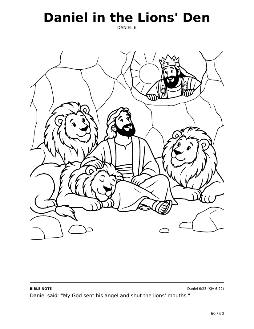 דניאל בגוב האריות: עמוד צביעה מתוך Bible Trails