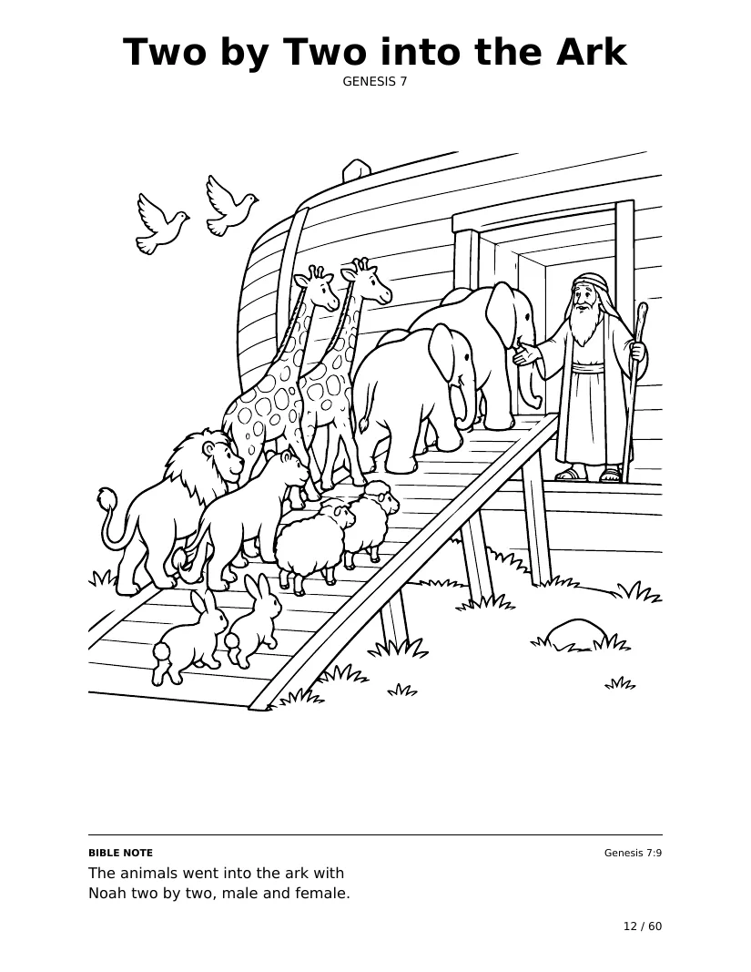 Two by Two into the Ark: real coloring page from Genesis Trails