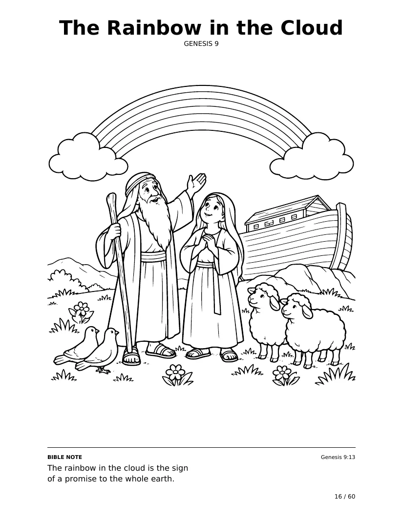 The Rainbow in the Cloud: real coloring page from Genesis Trails