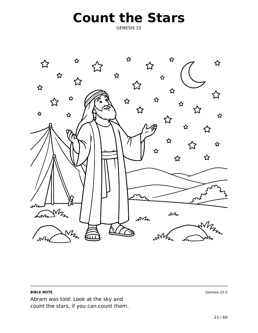 Count the Stars: real coloring page from Genesis Trails