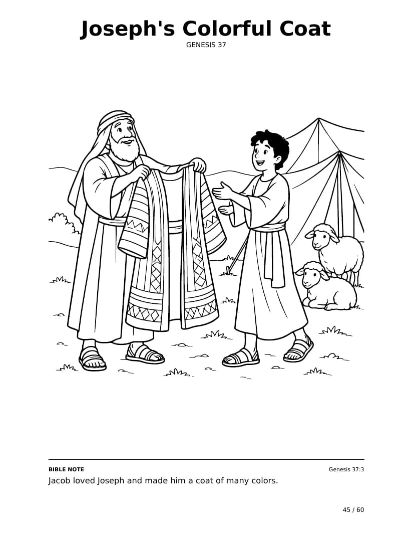Joseph's Colorful Coat: real coloring page from Genesis Trails