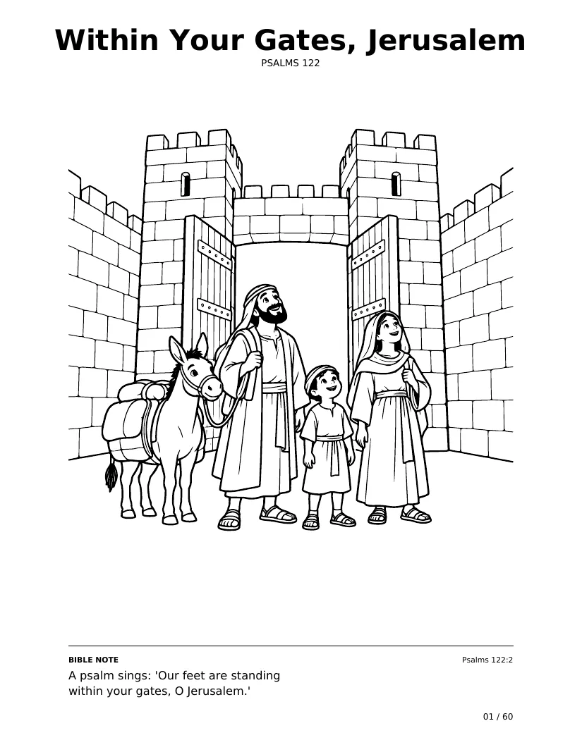 Within Your Gates, Jerusalem: real coloring page from Bible Trails