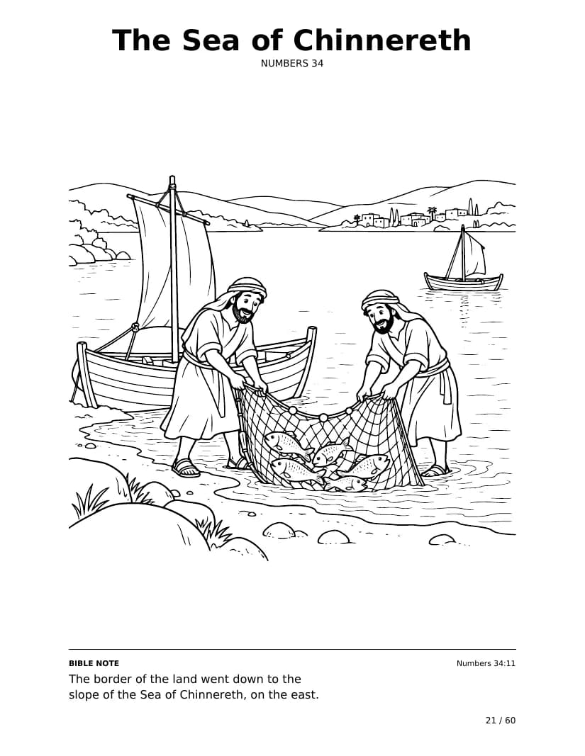 The Sea of Chinnereth: real coloring page from Bible Trails