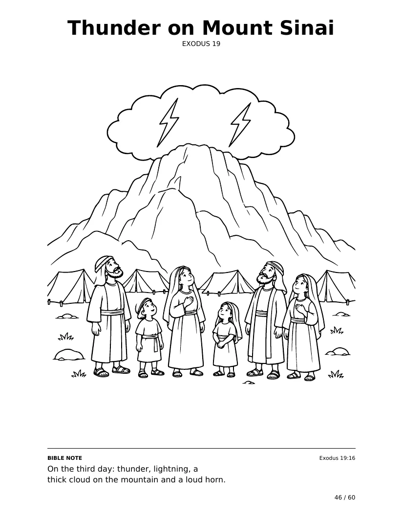 Thunder on Mount Sinai: real coloring page from Bible Trails